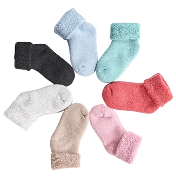 

1 Pair=2 pieces Thermal Kids Socks Thick Velvet Winter Warm Toddler Newborn Baby Socks Baby Girls Boys Socks