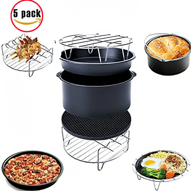 Air Fryer Pan Accessories 5 Piece Air Fryer Baking Basket Pizza Plate