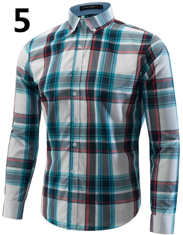 Мода размера плюс Повседневная полосатая клетчатая приталенная Мужская рубашка с длинным рукавом с принтом на пуговицах - Цвет: 5