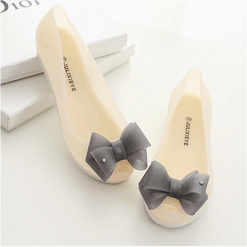 Summer Waterproof Fish mouth shoes Bowknot Jelly Rainshoes Glass