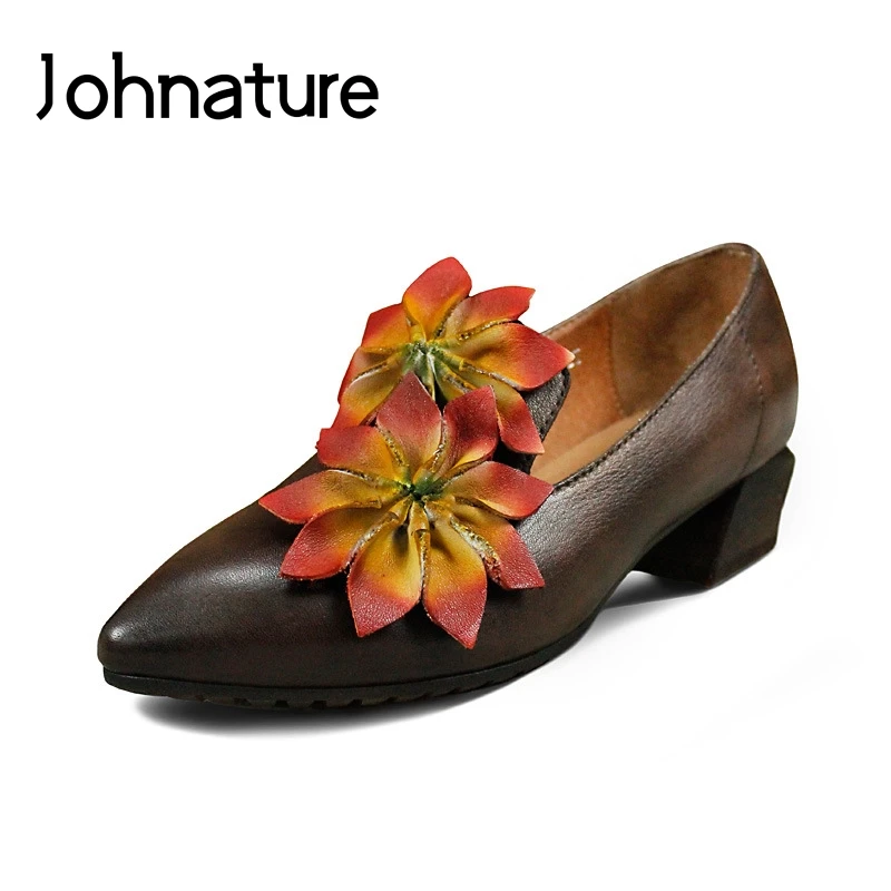 Женские туфли ручной работы Johnature из натуральной кожи с острым носком на