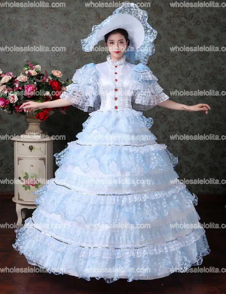 Небесно синее кружевное маскарадное бальное платье костюм Антуанетты 18th Century|civil