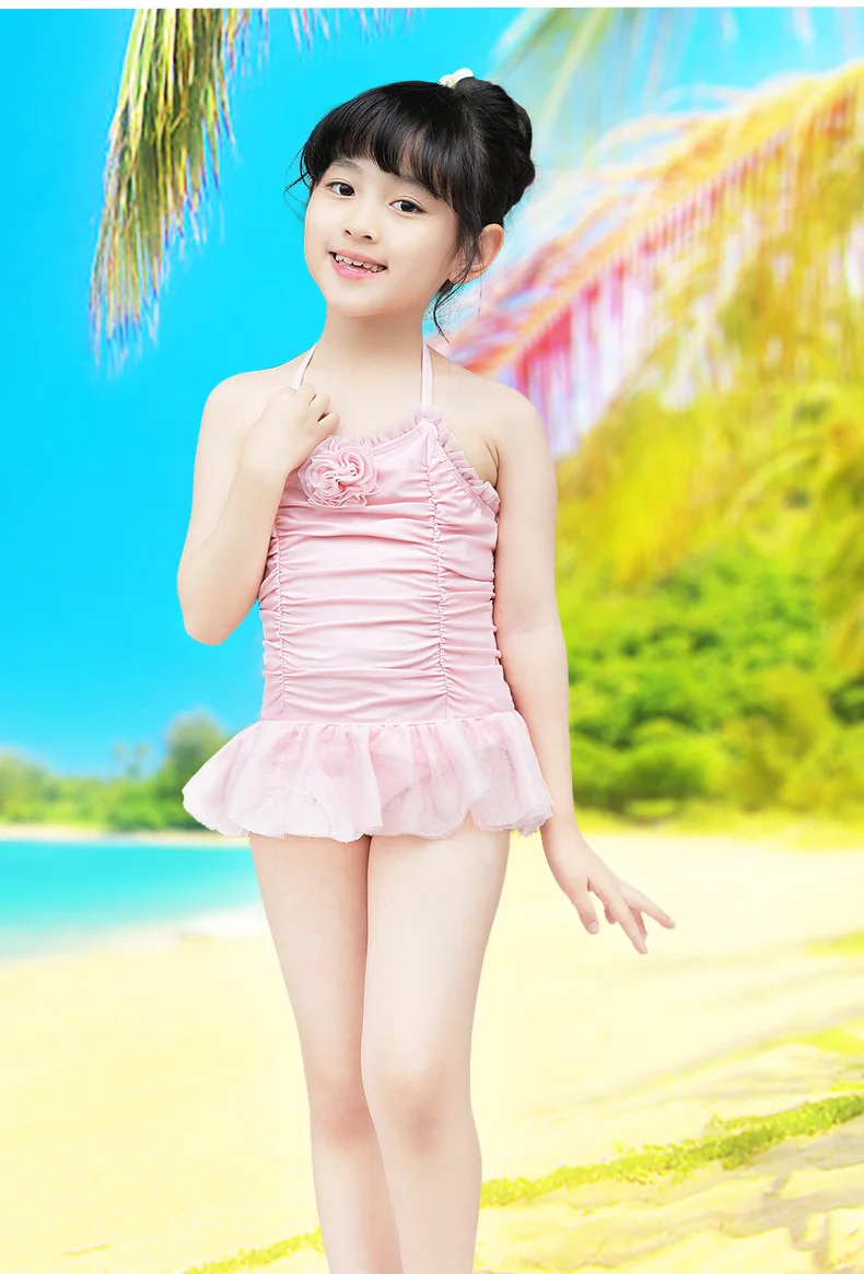 Детский купальный костюм, шапочка для плавания, комплект для девочек, юбка принцессы, стильный розовый Одноцветный купальник, летний купальник для маленьких девочек