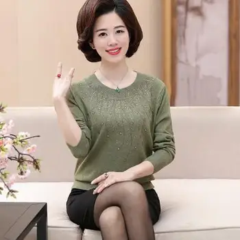 

2020 Middle Aged Sweater Female Mug Sweater Ladies Loose Lace Bottom Big Moon