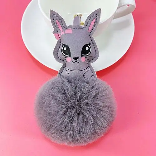 Новая милая искусственная кроличья меховая шаровая клавиатура модная женская сумка вешалка имитирующая мех кролика рекс - Цвет: gray