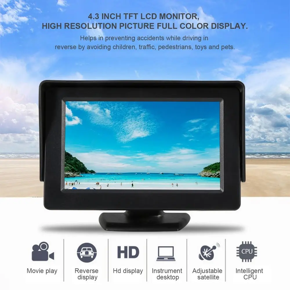 

Newest 4.3 Inch 480*272 TFT Car LCD Monitor Rearview Full Color Display 2-channels Video Inputs Visual Reversing