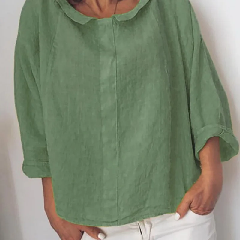Cysincos Women Blouses Fashion Long Sleeve Loose Turn Down Collar Shirt Chiffon Office Blouse Slim Casual Tops Plus Size S-5XL