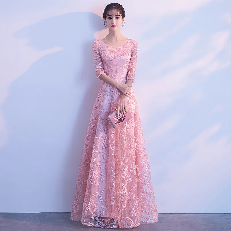 Junoesque розовый кружево Cheongsam Сексуальная Qipao женское длинное традиционное китайское платье вечернее платье платья для вечеринок стиль Chinois Femme