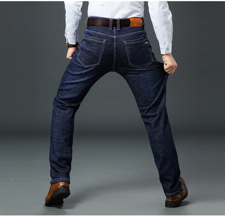Jantour бренд Для мужчин s джинсы Для мужчин Fit Прямые джинсы деним осень-зима повседневные штаны тертые хлопковые синие джинсы для Для мужчин