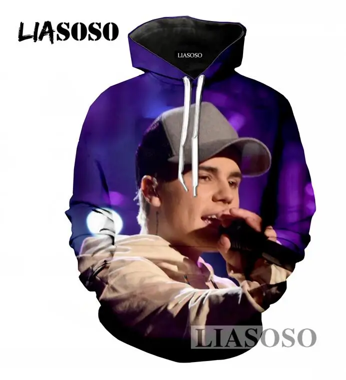 LIASOSO Spring Autumn Men/Women Pullover Hoodies Casual Long Sleeve Sweatshirt 3D Print Justin Bieber Hoodies Loose Hooded T695