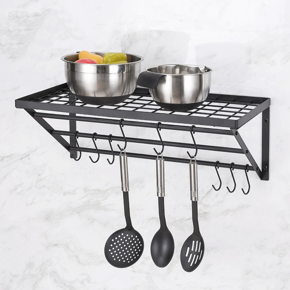  Kitchen wall mounted microwave oven rack 2 layer oven bracket kitchen storage rack hook seasoning h - 32911379704