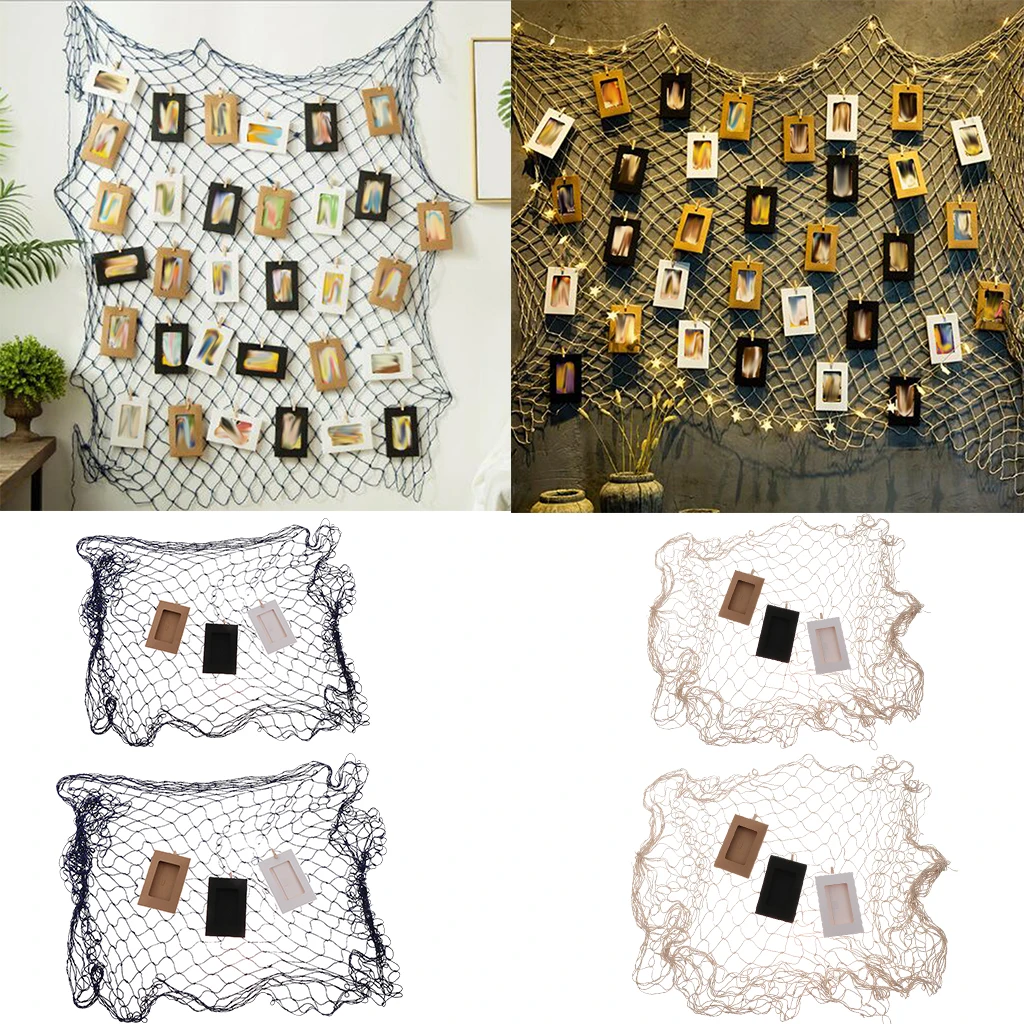 

Fishing Net Photo Frame Picture Decor Mediterranean Style DIY Hanging Photo Display Frame Pictures Holder Wall Decor Props