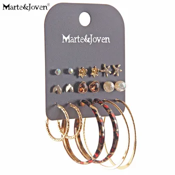 

Marte&Joven Leopard Print Big Cricle Hoops and Gold-color Hoop Earring Sets for Women Mix Starfish Heart Ear Studs Set 9 Pairs
