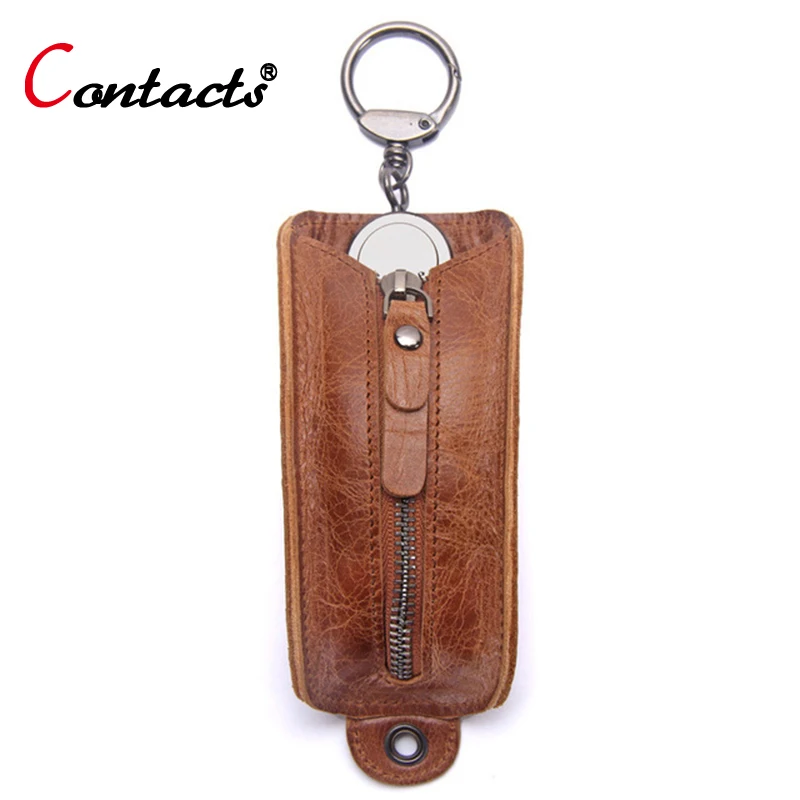 

CONTACT'S Wallets Men Housekeeper Key Bag Genuine Leather Car Key Organizer Keychain Case Women Housekeeper Key Holder Cases Red