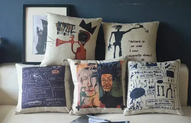 Граффити Basquiat простой ретро Хлопок Подушка с граффити, льняная Подушка автомобиля офисные подушки Декор 45*45 см - Цвет: 5piece 1Lot
