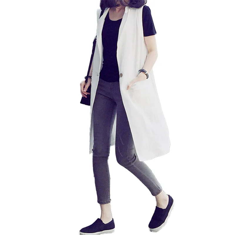 2016 Fashion Cotton Linen Vest Back Split Double Pockets Women's 2016 Fashion Cotton Linen Vest Back Split Double Pockets Women's Vests Summer Casual Loose Long Vest Coat veste femme-in Vests & Waistcoats from Women's ... - 2016 Fashion Cotton Linen Vest Back Split Double Pockets Women's