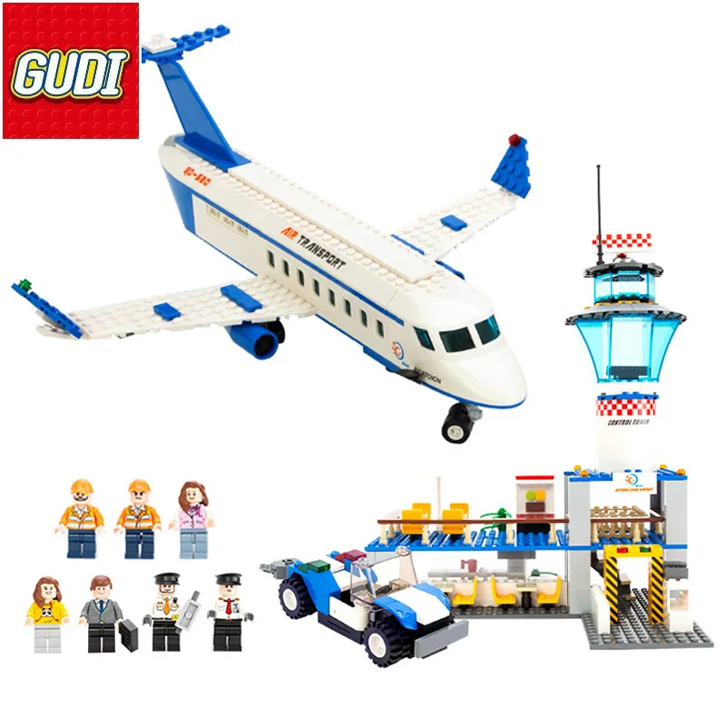 Gudi 651+ шт город международный аэропорт авиационный строительный блок кирпичи развивающие игрушки Brinquedos подарок на день рождения для детей 8912