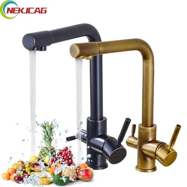 Best Price Pure Water Kitchen Faucet Drinking Water Faucet Tap Dual Handles Dual Spout Single Hole Deck Mounted Purification Tap