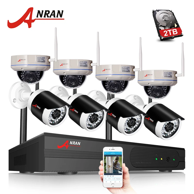 

ANRAN 2MP Wireless NVR Kit Network 8CH WIFI Security System Night Vision Waterproof Bullet +Dome Camera System Surveillance Kit