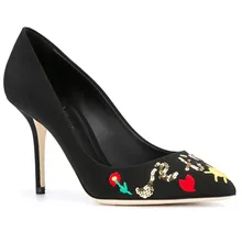 Frauen Nude Leinwand Pleather Punkt Toe High Heels Appliques Pumpt Schuhe für Frau, plus größe 5-14, casual & party & hochzeit