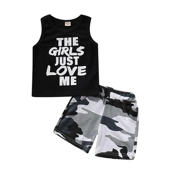 

Newborn Baby Clothes 0-4Y Newborn Baby Boy Clothes Letter Print Blouse T-shirt Tops +Camouflage Shorts 2PCS Outfits