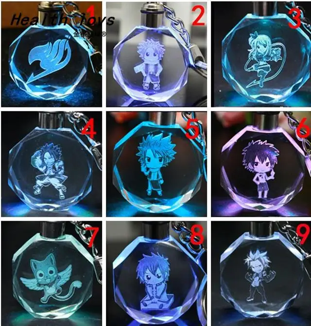 

Fairy Tail crystal keychain anime figures Natsu/Lucy/Erza/key rings cute key chain cartoon cation toy figure novelty items