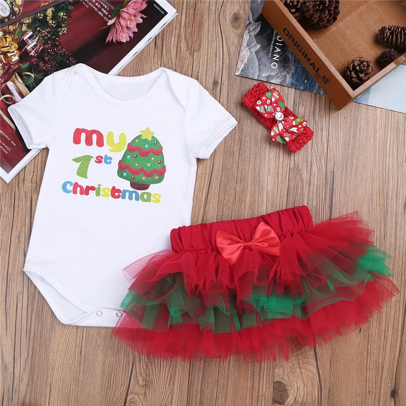 iEFiEL Newborn Infant Baby Girls First Christmas Outfits Christmas Tree