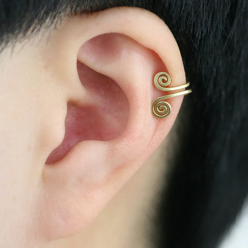 Custom Ear Cuff Fake Piercing Clip Earrings Handmad Gold Wrap