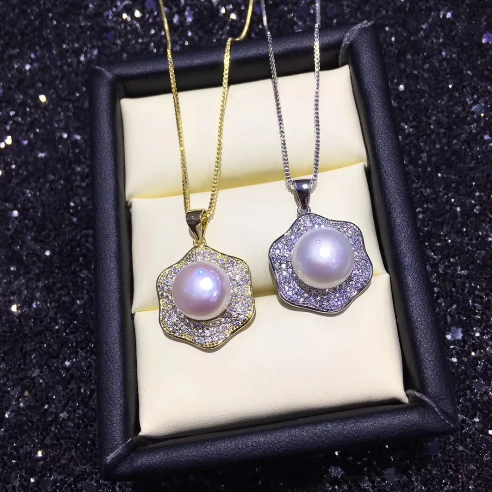 

YIKALAISI 925 sterling silver jewelry for women 100% natural 9-10mm freshwater pearl choker pendant 2019 fine jewelry Wholesale