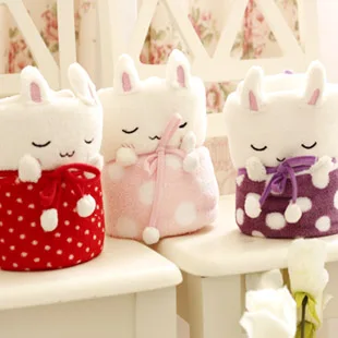 

Candice guo plush toy creative cartoon dot sleep rabbit coral fleece car baby blanket cushion pillow stuffed birthday gift 1pc