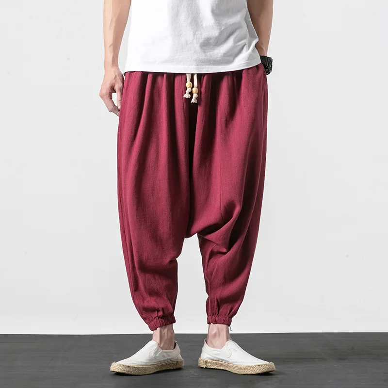 Chinese style men's wide-leg pants Thailand Nepal loose national harem pants linen lanterns big beach pants summer Chinese style men's wide-leg pants Thailand Nepal loose national harem pants linen lanterns big beach pants summer