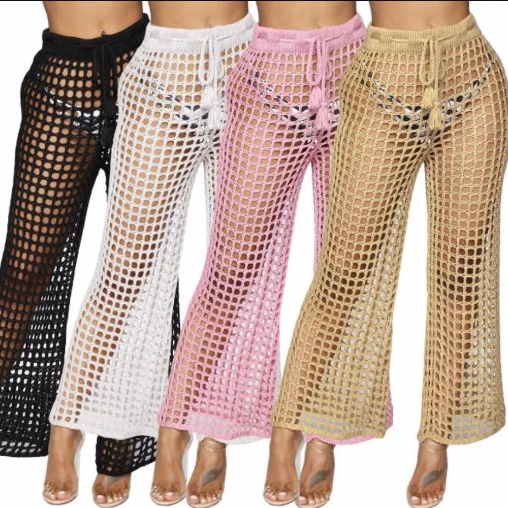 BKLD Hollow Out Sexy Wide Leg Pants 2018 Summer Women Sheer