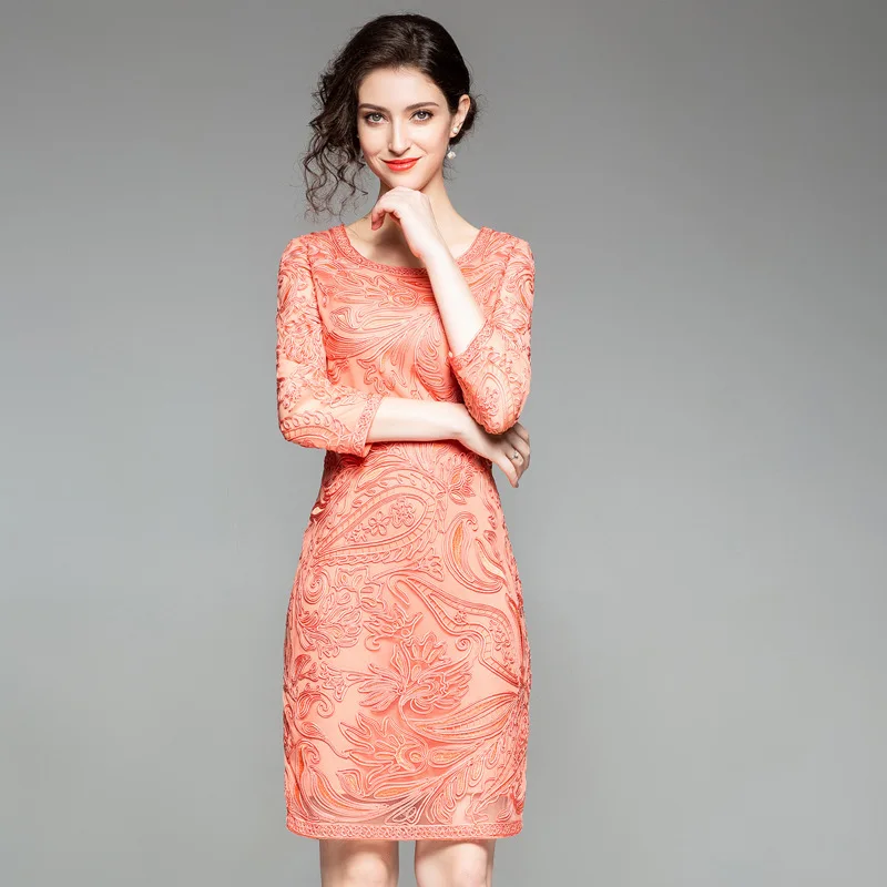 Vestidos De Festa осень 2018 г. модные женские туфли с круглым вырезом аппликации вышивка 3/4