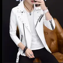 Весенне-осенняя мужская куртка из искусственной кожи белого и красного цвета с заклепками на молнии, приталенное пальто в стиле панк, одежда для сцены, джазовые костюмы