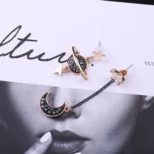 2017 New Design Asymmetric Earrings For Women Trendy Bijoux Rhinestone Moon Star Planet Pendientes Hot Christmas Gifts pair of stylish rhinestone flower asymmetric design earrings for women