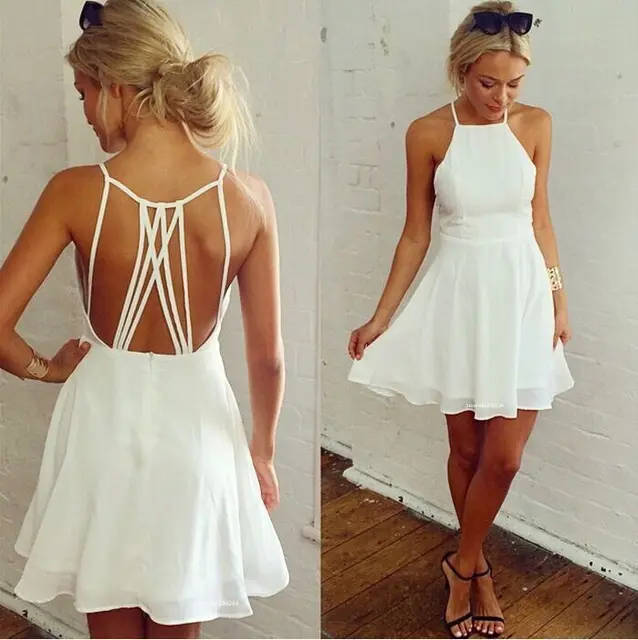 white halter dress short