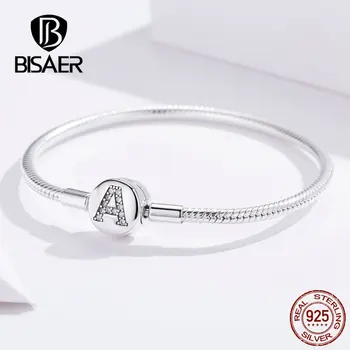 

BISAER Silver Bracelets 925 Sterling Silver Letter A Clasp Femme Silver Bracelets for Women Luxury 925 Jewelry Pulseira ECB140
