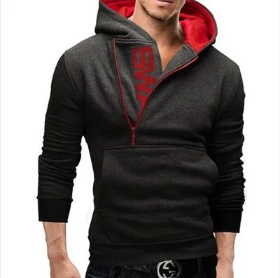 Новое поступление, осенняя мода, Мужской Повседневный тонкий кашемировый свитер с буквенным принтом и боковой молнией, 6 цветов, мужская верхняя одежда, топы - Цвет: Gray Red