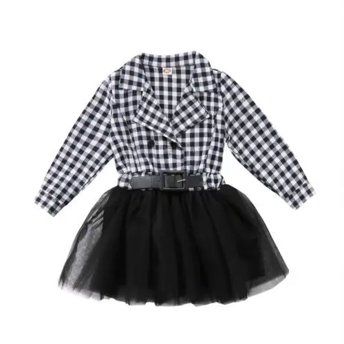 

Toddler Baby Girls Princess Party Prom Tulle Checked Tutu Dresses Patchwork Black Plaid Dresses Vestidos