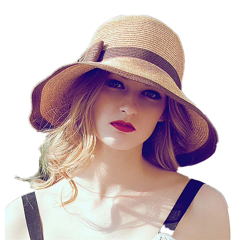 BomHCS женская соломенная шляпа от солнца UPF50+ широкие свисающие поля шляпа летняя пляжная шляпа 17F-39MZ8 - Цвет: camel