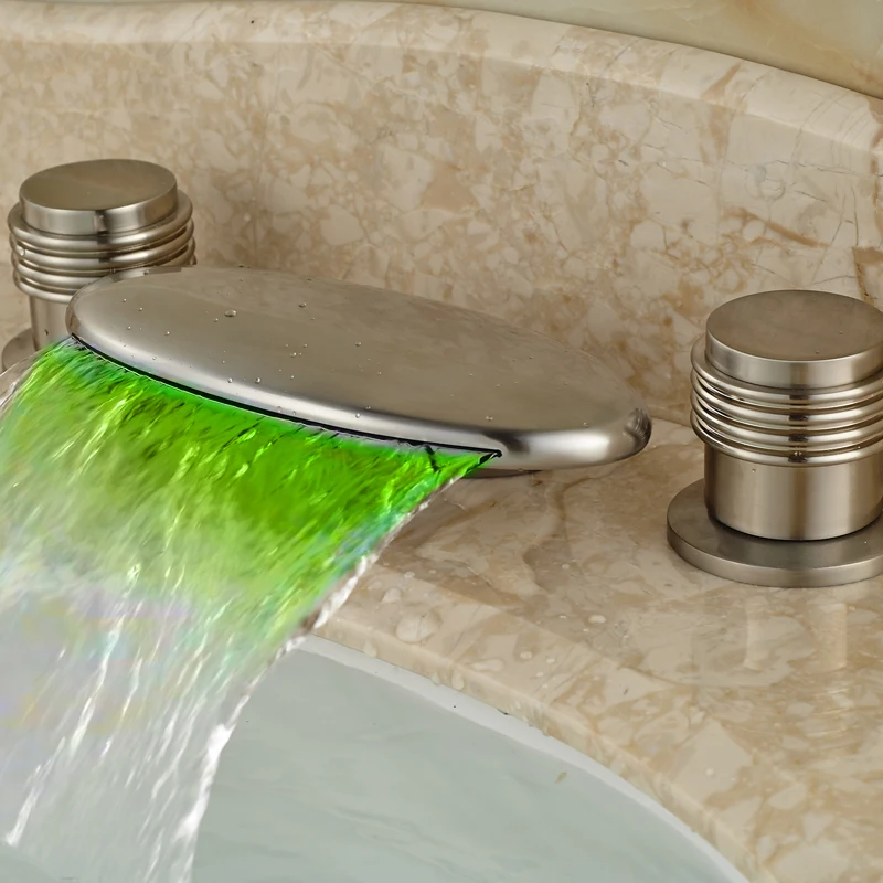 

High-garde Fashionable Design LED Light Water Spout Lavatory Sink Faucet Brushed