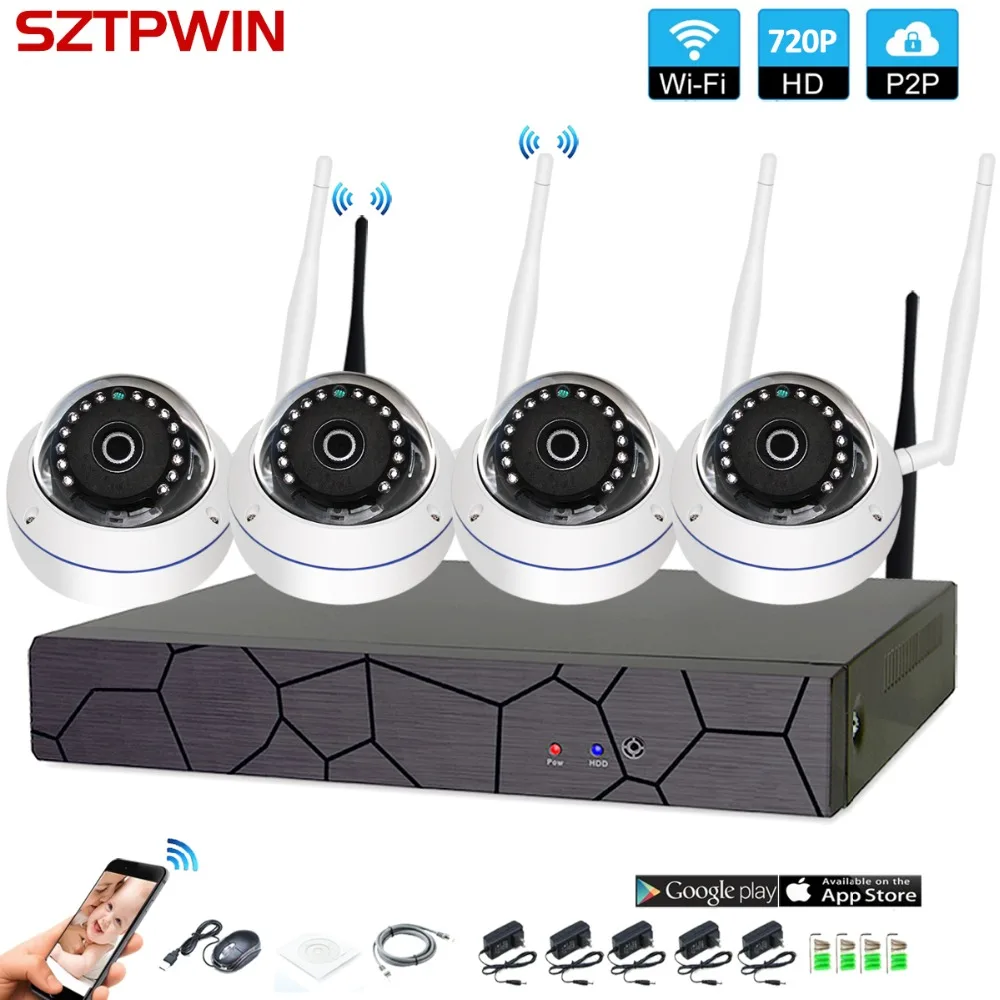 

Wireless Surveillance System Network 4CH 1080P NVR Recorder Wifi Kit HD Video Inputs 4 PCS 1.0MP cctv Security Camera