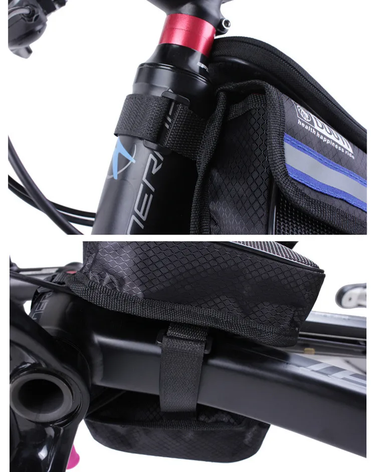 Sale 5 Color Waterproof Touch Screen Bicycle Bags Cycling Fluorescence Band Frame Bike Front 5.0 inch Mobile Phone Tube Storage Bag 9