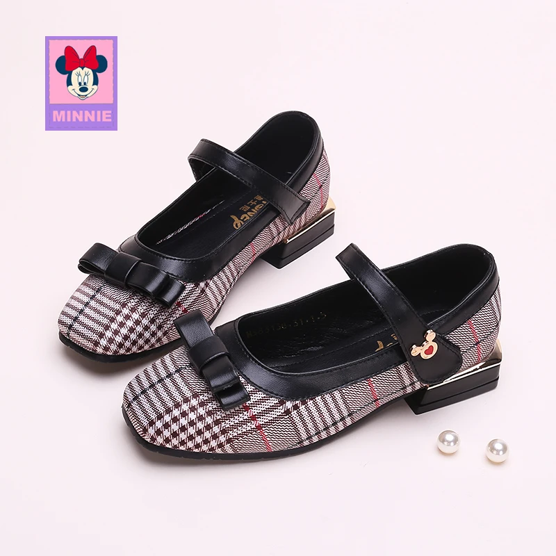 

Disney Leather Shoes for Girls Spring Autumn Children Single Shoes Student Sun Flowers Princess Shoes Peas Flat Shoes