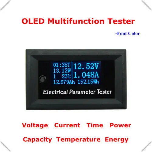 

OLED Digital Tester amp Volt Power meter Time clock Capacity energy Temperature free shipping