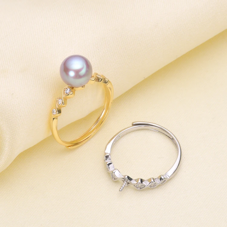

2 Color 925 Sterling Silver Pearl Ring Trendy Finger Ring Adjustable Ring Findings Jewelry Parts Fittings Accessories, 3pcs/lot