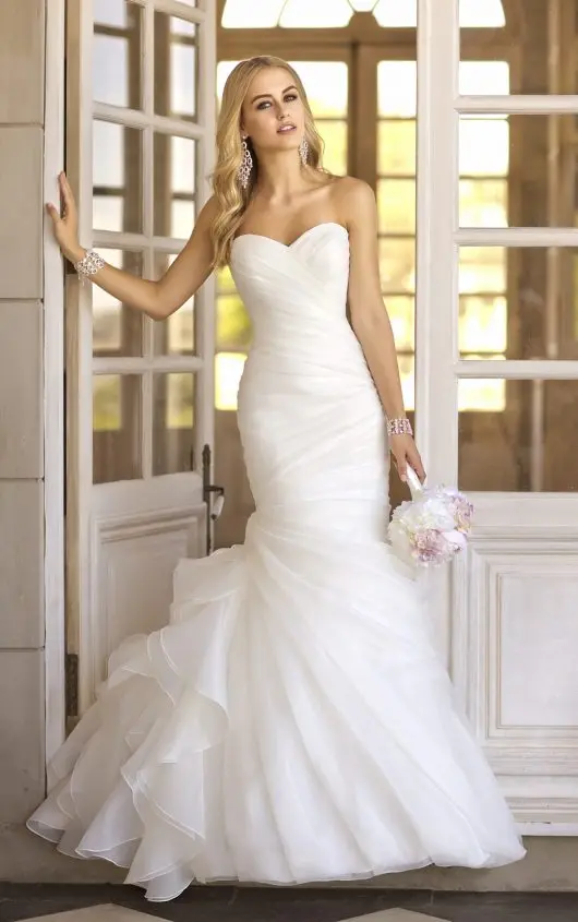 pleated mermaid wedding dress