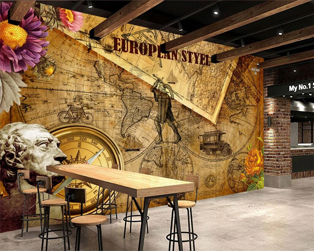 

Beibehang Custom wallpaper European vintage retro world map TV background wall living room bedroom background walls 3d wallpaper