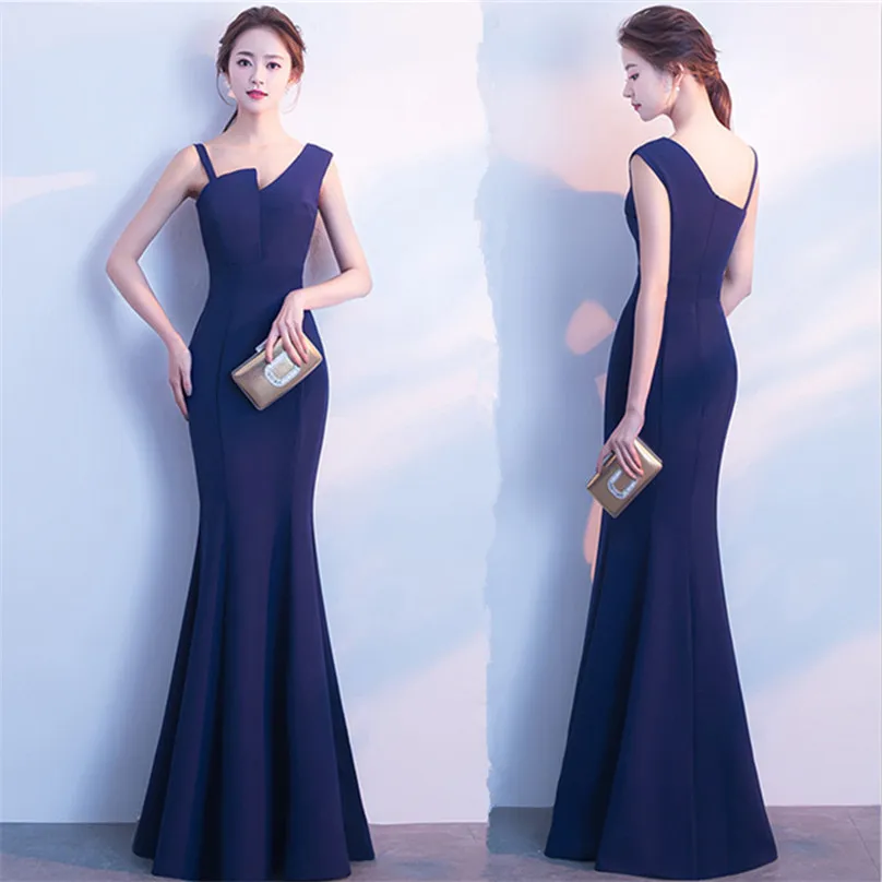 Slanted shoulder formal dress new noble elegant braces dress long ...