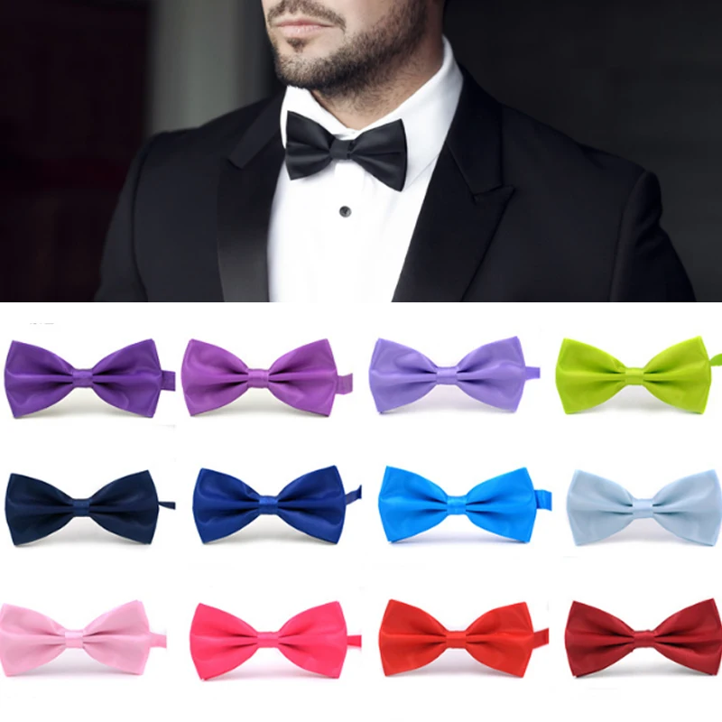 

Hot Sale Men Classic Suit Bow Tie Satin Tuxedo Wedding Party Fashion Adjustable Solid Color Bow tie Necktie